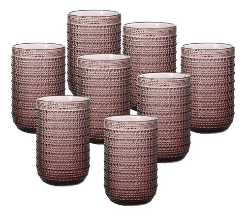 Set Vasos Vidrio Cristal Labrado Polka 420ml Púrpura/8 Piezas