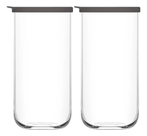 Juego de 2 Recipientes de Vidrio Cristal para Almacenamiento con Tapa Silicón 1.4 L