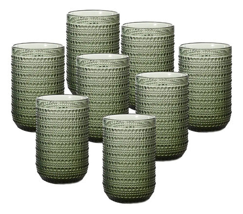 Set Vasos Vidrio Cristal Labrado Polka 420ml Verde/8 Piezas