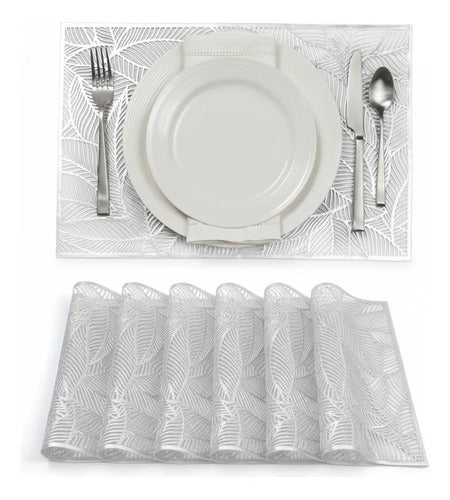 Mantel Individual tapete rectangular Mesa Comedor PVC, tapetes Lavables Resistentes Fácil de Limpiar para Mesa Cocina Comedor Restaurante (18, Plata)