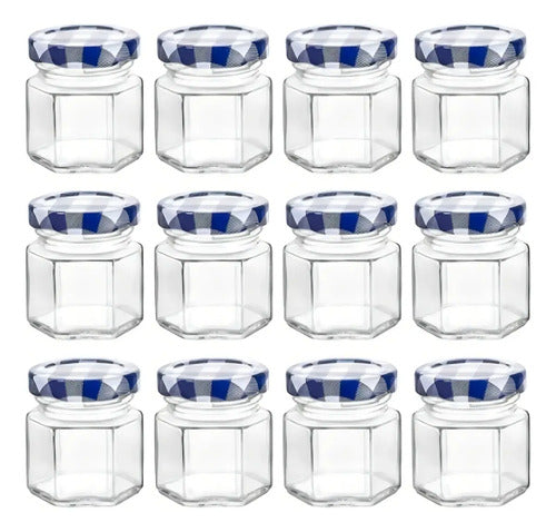 12 Frascos Mini Hexagonal Vidrio Tapa Colores Almacena 45ml