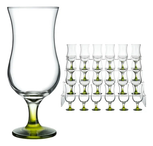 Caja De 24 Copas Huracán De Vidrio Capri De 470 Ml Verde