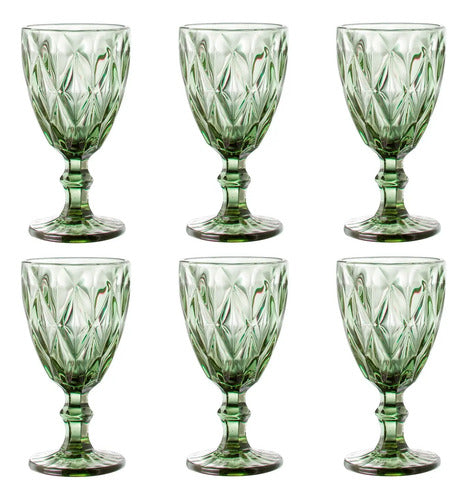 Juego 6 Copas De Vino Agua Vidrio Cristal Color Grande 340ml
