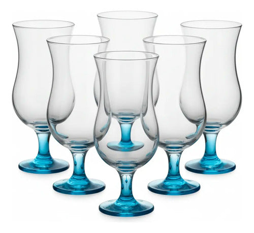 LAV Juego de 6 Copas Cristal Vidrio para Cóctel Huracán Cocktail 470ml (Azul)