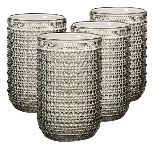 Set Vasos Vidrio Cristal Labrado Polka 420ml Humo/4 Piezas