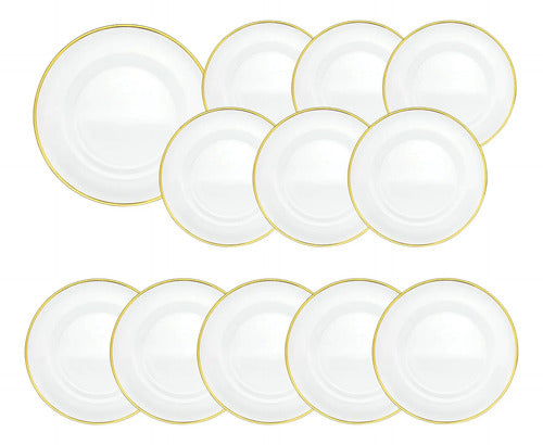 Caja 12 Piezas Plato De Vidrio Base Aria Cristalino Filo Oro