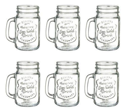 Set 6 Tarros Frasco Mason Jar Vintage Vidrio Labrado 480 Ml Transparente