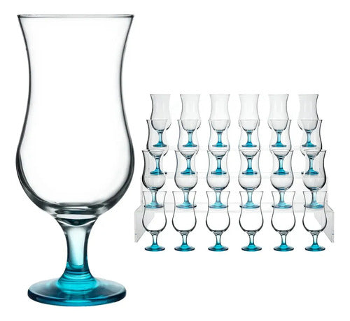Caja De 24 Copas Huracán De Vidrio Capri De 470 Ml Azul