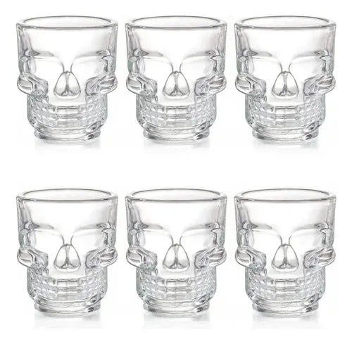 Set 6 Vasos Tequileros De Vidrio Caballitos Calavera 45 Ml Transparente