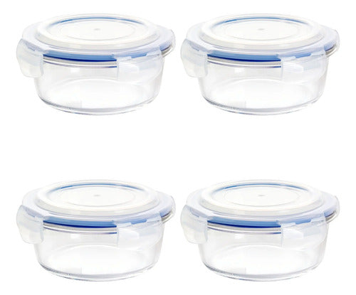 Set 4 Contenedor Hermético De Vidrio Redondo Mediano 620 Ml