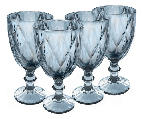 Copas de Vino Agua Vidrio Cristal Vintage 245 ml Juego 4 Piezas Color Azul Cobalto