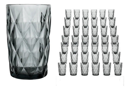 Caja 48 Vasos Vidrio Cristal Labrado Libia 400ml Humo
