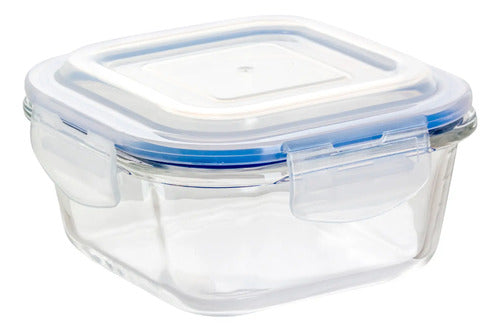 Caja 24 Piezas Hermético Cuadrado De Vidrio Mediano 520 Ml