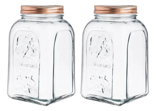 Set 2 Frasco Brocal Especiero De Vidrio C/tapa 1.4 L Transparente