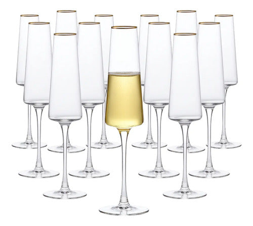 Set Copas Vidrio Flauta Champagne Filo De Oro 24 Piezas