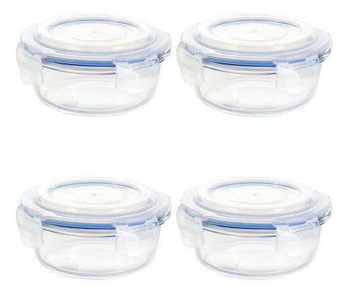Set 4 Contenedor Hermético De Vidrio Redondo Grande 950 Ml