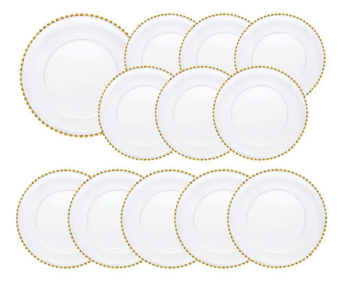 Caja 12 Piezas Plato De Vidrio Base Perla Dorado
