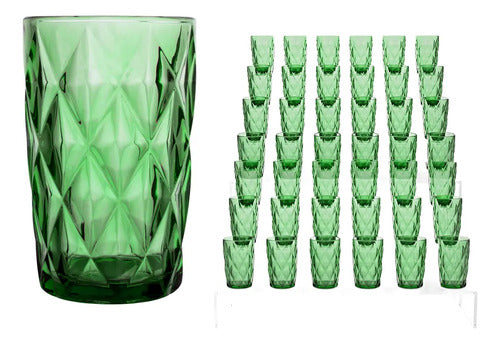Caja 48 Vasos Vidrio Cristal Labrado Libia 400ml Verde