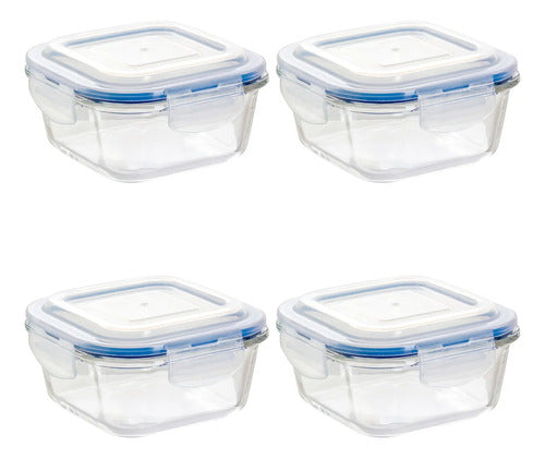 Set 4 Contenedor Hermético De Vidrio Cuadrado Grande 520 Ml