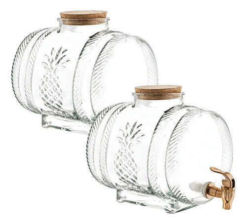Set 2 Piezas Dispensador De Vidrio Barril Con Llave 5.5 L