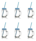 Set 6 Tarro Frasco Mason Jar Liso Vidrio 480ml Tapa Y Popote