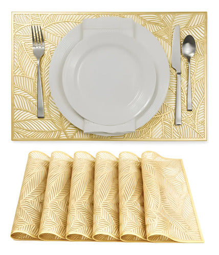 Mantel Individual tapete rectangular Mesa Comedor PVC, tapetes Lavables Resistentes Fácil de Limpiar para Mesa Cocina Comedor Restaurante (18, Dorado)