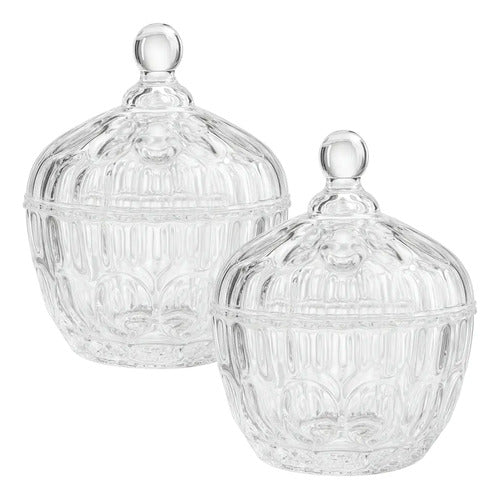 Set Con 2 Piezas Bombonera De Vidrio Canicas Mediana 250 ml