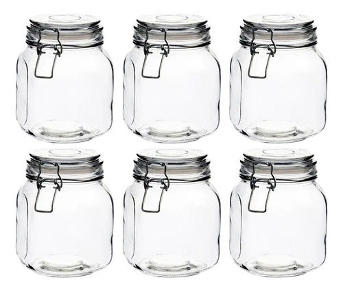 Set 6 Frascos Contenedor Cocina C/ Tapa Clip Vidrio 750 Ml Sin Color