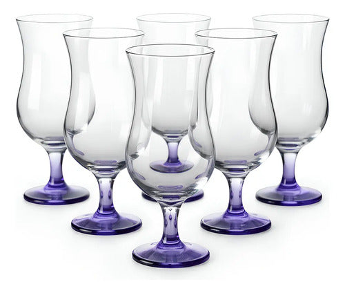 LAV Juego de 6 Copas Cristal Vidrio para Cóctel Huracán Cocktail 470ml (Morado)