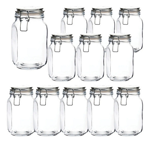 Caja 12 Piezas Brocal De Vidrio Quadra Clip Anillo Blanco 1500ml