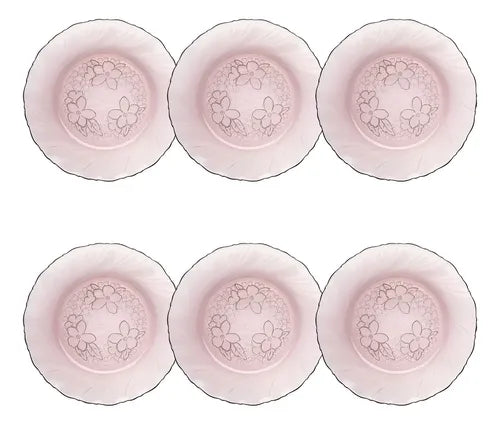 Set Con 6 Piezas Plato Hondo De Vidrio Lirios Uva 610 ml