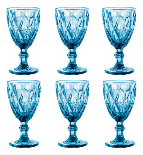 Juego 6 Copas De Vino Agua Vidrio Cristal Color Grande 340ml