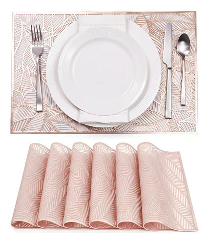6 Piezas Manteles Individuales rectangulares de PVC 30*45cm elegantes con patrón de hojas resistentes fácil de limpiar ideal para cena reunión set de 6 manteles individuales de PVC 30*45 cm con patrón de hojas, resistentes y lavables