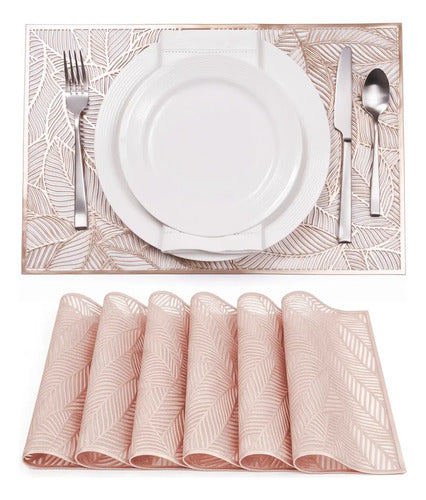 Mantel Individual tapete rectangular Mesa Comedor PVC, tapetes Lavables Resistentes Fácil de Limpiar para Mesa Cocina Comedor Restaurante (18, Rosa Gold)