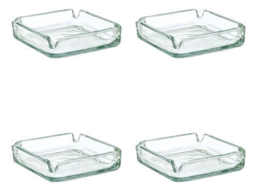 Set 4 Piezas Cenicero Cuadrado De Vidrio Liso