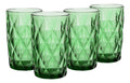 Juego 4 Vasos Vidrio Cristal Labrado Libia 400ml Verde