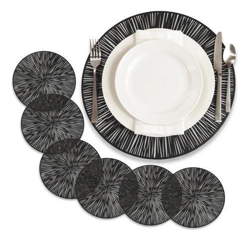 Set 6 piezas Manteles Individuales Redondos 38 cm Tapete Mesa Comedor PVC Color Negro