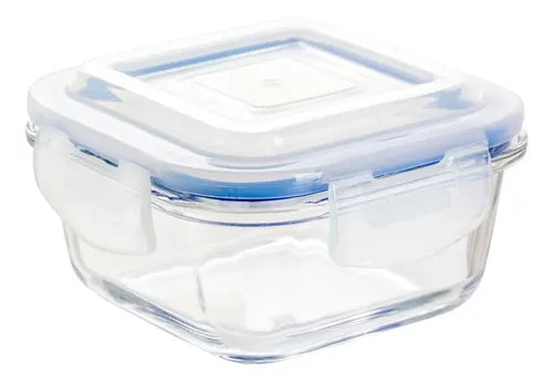 Set 4 Contenedor Hermético De Vidrio Cuadrado Chico 320 Ml