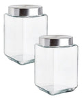 Set 2 Piezas Brocal De Vidrio Cuadrado c/Tapa Rosca Mediano 1.6 L