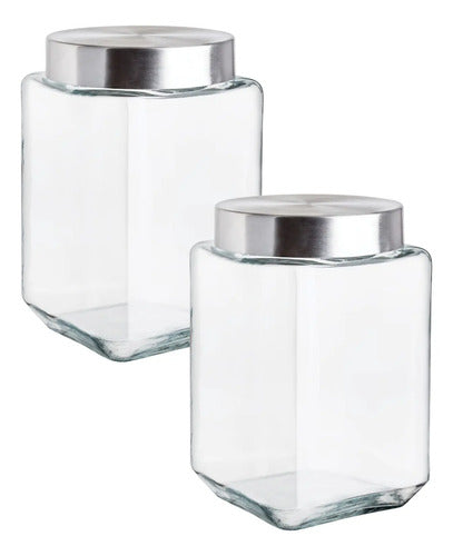 Set 2 Piezas Brocal De Vidrio Cuadrado c/Tapa Rosca Mediano 1.6 L