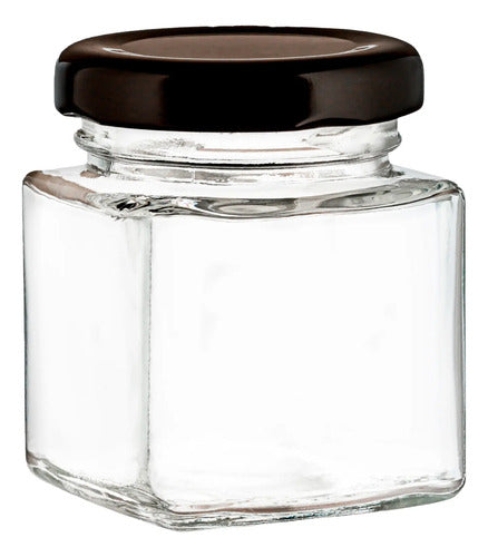 Caja 72 Piezas Frasco Mini Cuadrado C/tapa Negra 70 Ml Cristalino