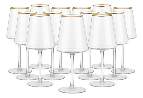 Set Copas Vidrio Vino Tinto Deyra Filo De Oro 24 Piezas