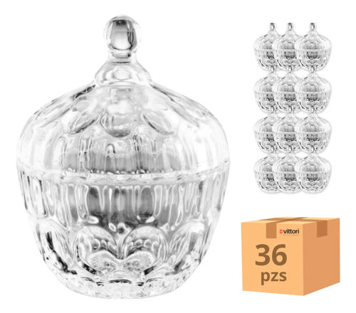 Caja Sellada Con 36 Piezas Bombonera De Vidrio Canicas Mediana 250 ml