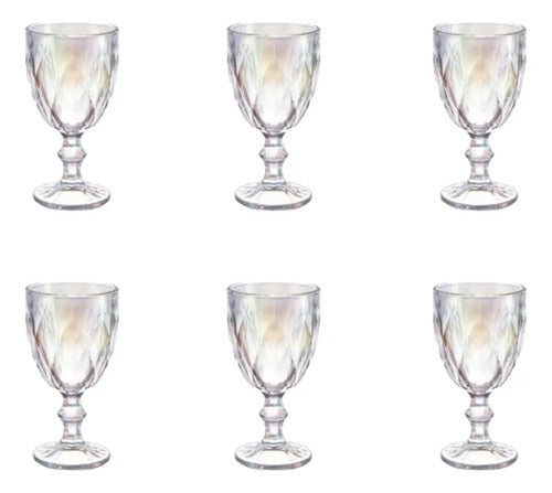 Juego 6 Copas De Color Vino Cristal Vidrio Labrado 245 Ml