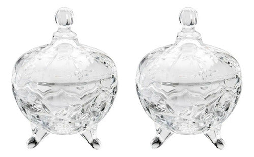 Set 2 Bombonera Azucarera Uvas Vidrio Cristal C/tapa Dulcero