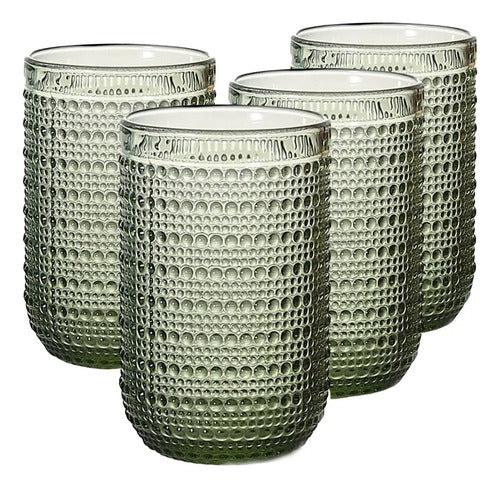 Set Vasos Vidrio Cristal Labrado Polka 420ml Verde/4 Piezas