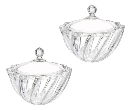 Set 2 Bombonera Azucarera Dalia Chica Vidrio Cristal C/tapa Transparente