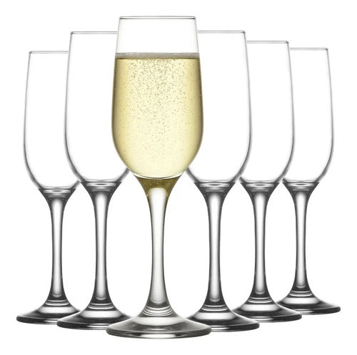 Set 6 Copas Flauta Champagne Lav Vidrio Transparente Fame 215ml