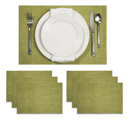 Mantel Individual tapete Rectangular Mesa Comedor Textiline, tapetes Lavables Resistentes Fácil de Limpiar para Mesa Cocina Comedor Restaurante (6, Verde)