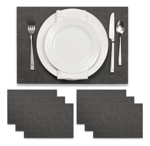 Mantel Individual tapete Rectangular Mesa Comedor Vinilo, tapetes Lavables Resistentes Fácil de Limpiar para Mesa Cocina Comedor Restaurante (6, Gris Oscuro)